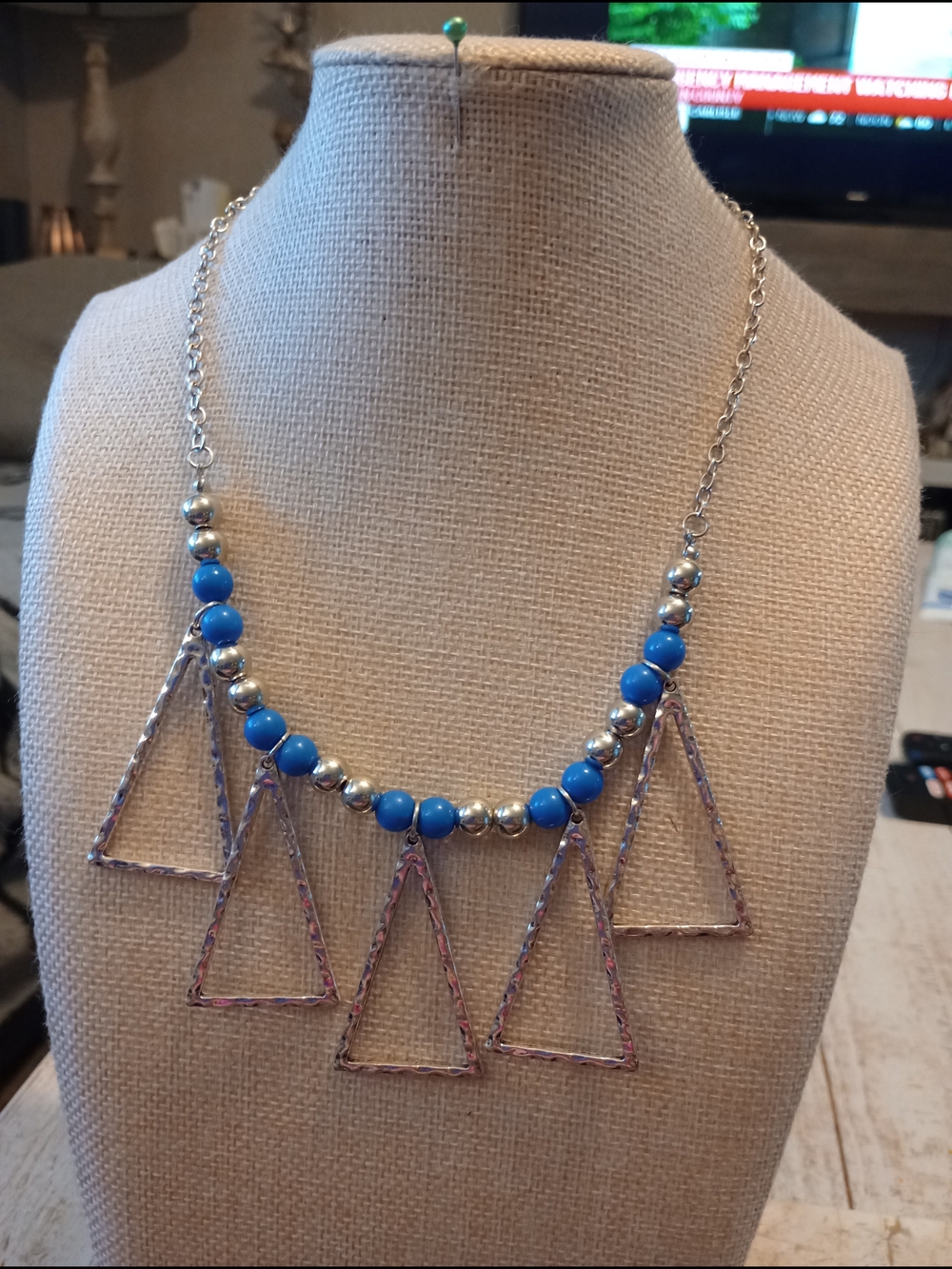 paparazzi Blue and Silver Geometric Triangle Necklace